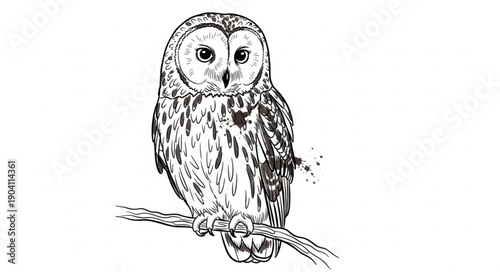 Detailed Sketch of a Barred Owl Perched on a Branch.