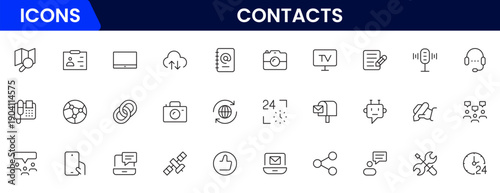 Contact us line icon set. Chat, name, address, email, message, phone and more.Outline vector icon in linear style. Conceptual pictogram collection