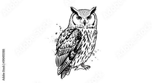 Detailed Illustration of an Owl with Splattered Ink Effect.