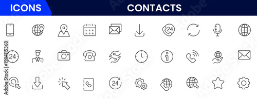 Contact us line icon set. Chat, name, address, email, message, phone and more.Outline vector icon in linear style. Conceptual pictogram collection