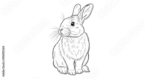 Detailed line drawing of a cute rabbit sitting upright.