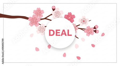Cherry blossom deal banner with pink flowers and petals