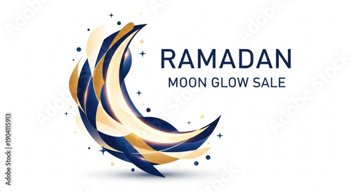 Ramadan moon glow sale with crescent moon and stars on white background