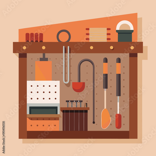 Pegboard Organizer with Various Tools and Utensils