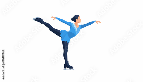 Stylized vector art featuring a graceful female figure skater in a dynamic pose, celebrating the artistry and athleticism of ice skating and winter sports