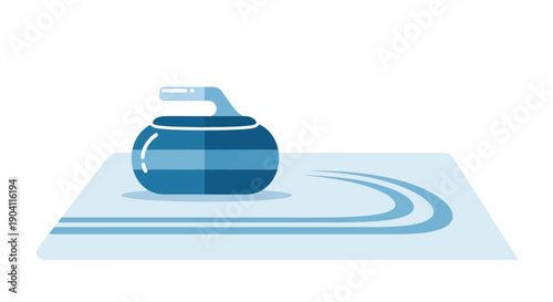 Minimalist illustration of a curling stone on an ice sheet, representing the strategic curling sport and essential equipment for a captivating winter game