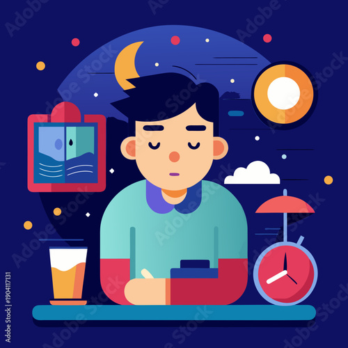 Tired boy struggling to sleep at night