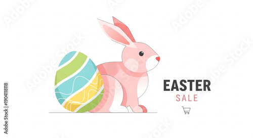 Pink easter bunny holding colorful egg in spring sale advertisement