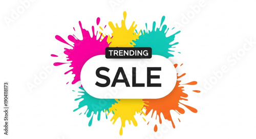 Trending sale banner with colorful splashes on white background