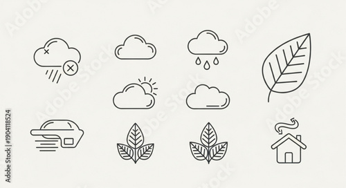 Set of icons representing weather and nature elements.