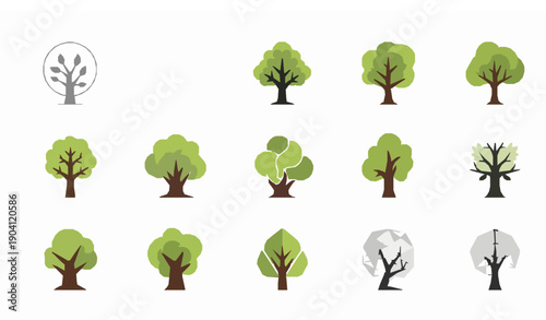 Modern tree vector logo design set with minimal and abstract nature elements