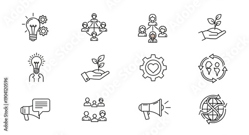 Set of Icons Representing Business Growth and Teamwork.