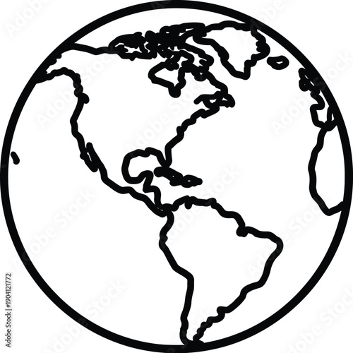 Line art icon of earth globe silhouette isolated on transparent background