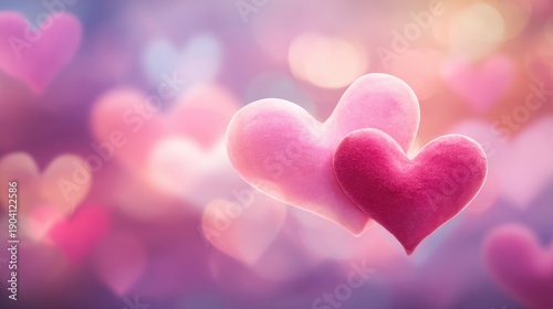 Soft and Plush Heart Shapes in Shades of Pink Against a Dreamy Blurred Background for Love and Affection Themes