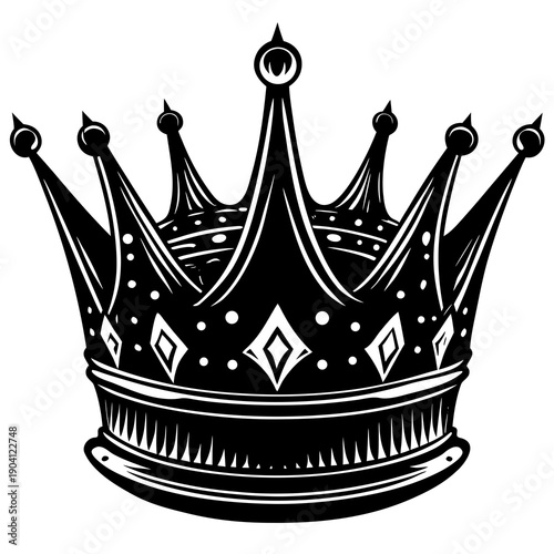 Elegant black crown with intricate geometric and floral designs on its band