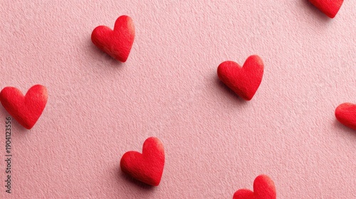 Colorful Red Hearts on Soft Pink Background, Romantic Decor, Perfect for Valentine's Day or Love-Themed Projects, Whimsical and Playful Design Elements
