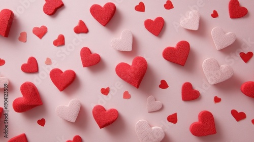 Colorful Heart Shapes on Light Pink Background for Romantic Celebrations, Weddings, Valentines Day, or Love-Themed Designs and Crafts