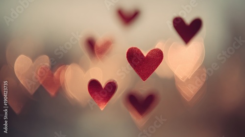 Floating Red Hearts Against a Soft Blurred Background Creating a Romantic and Dreamy Atmosphere for Celebrating Love and Affection