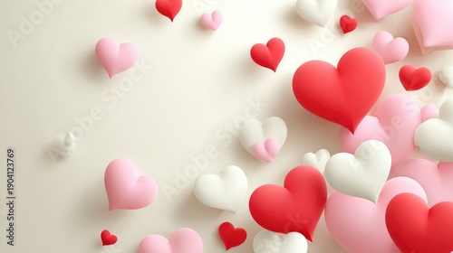 Colorful Hearts Floating on Soft Background for Romantic, Love, and Celebration Themes, Perfect for Invitations, Cards, or Digital Design Projects