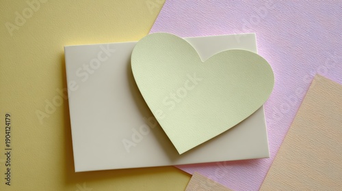 Light Green Heart Shape on Soft Colored Paper Background for Crafts and Creative Projects, Perfect for Valentine's Day and Romantic Themes