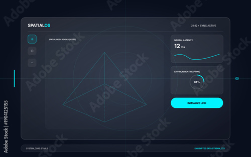 Futuristic Sci-Fi HUD Interface with 3D Wireframe Visualization