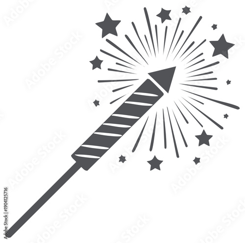 Stylized Vector Illustration of a Sparkler Rocket with Stars and Sparkles