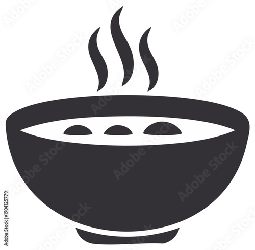Steaming Soup Bowl Icon with Dumplings, Hot Meal