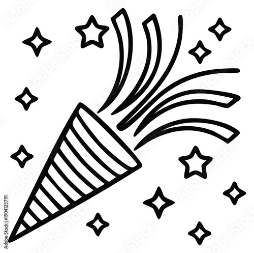 Party popper bursting with stars and celebratory explosion of fun