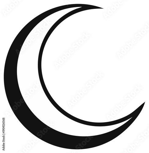 Crescent Moon Graphic Illustration, Black Line Art Design, Astronomical Symbol and Lunar Phase