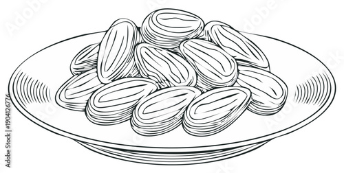 Plate of stylized dates in line art style
