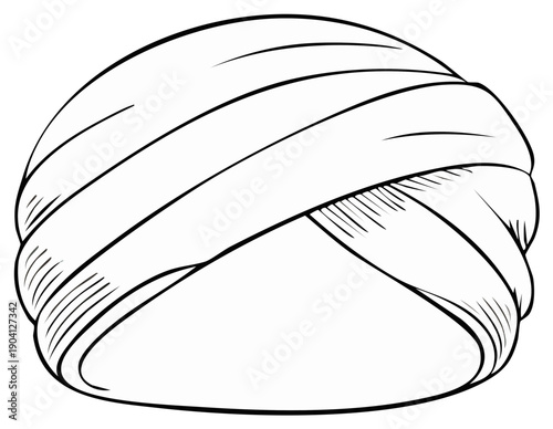 Stylized traditional turban head covering line art illustration with detailed fabric folds