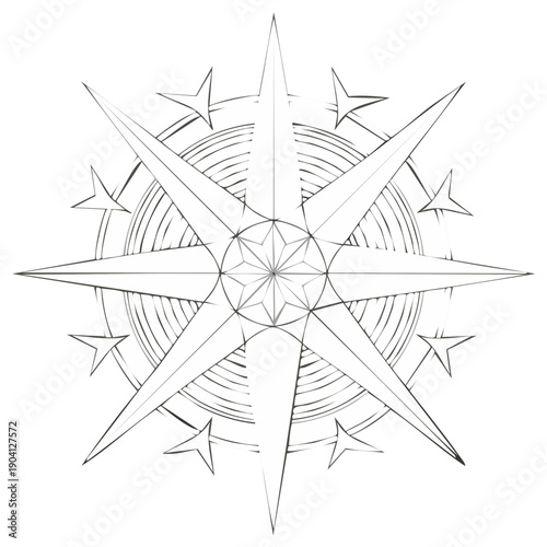 Intricate Compass Rose Eight Point Star Outline Geometric Design