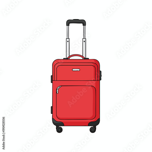 Red Suitcase with Wheels and Retractable Handle