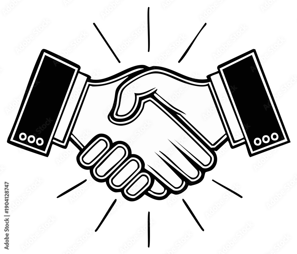 Obraz premium Monochrome Graphic Handshake Icon Illustrating Business Agreement or Partnership