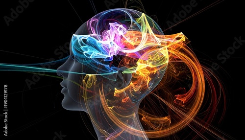 Wallpaper Mural Abstract Colorful Brain Activity and Human Head Silhouette. Torontodigital.ca