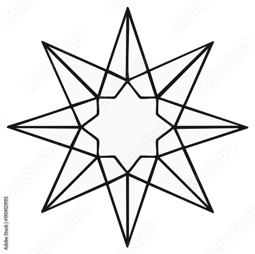 Geometric star shape with eight points, black outline, vector illustration