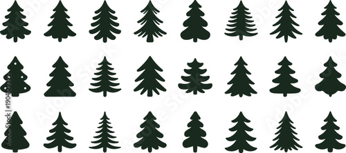 Evergreen pine tree collection illustration Christmas fir forest winter holiday decoration green isolated vector nature festive silhouette design set