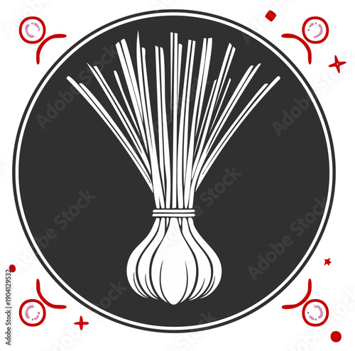 Stylized Illustration of Lemongrass Bundle on Decorative Background