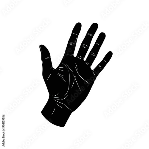 Black Silhouette of Open Hand Showing Five Fingers - Stop or Greeting Gesture