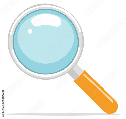 Magnifying Glass Illustration, Orange Handle and Blue Lens