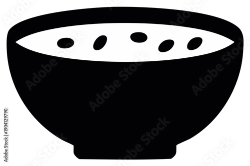 Simple black silhouette icon of a bowl of soup, porridge, or cereal. Vector food graphic.