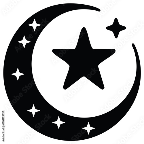 Crescent Moon and Star Silhouette Symbol of Islam and Night Sky Celestial Body