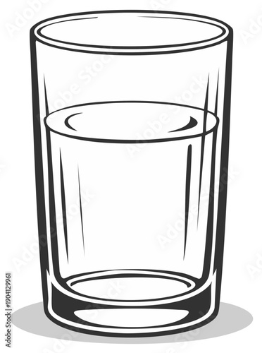 Drinking Glass Half Filled with Liquid Graphic Illustration