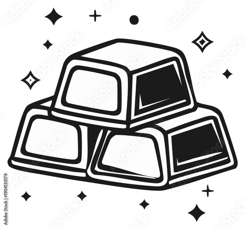 Stack of gold bars with sparkling stars, wealth and treasure concept