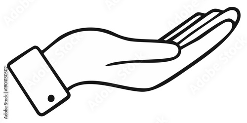 Outlined hand with cuff gesturing in open pose, giving or receiving.