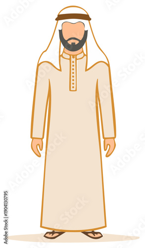 Arab Man in Traditional Thobe and Ghutra Clothing Vector Illustration