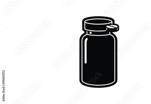 Vector black glass jar with lid and handle, isolated on transparent background, png
