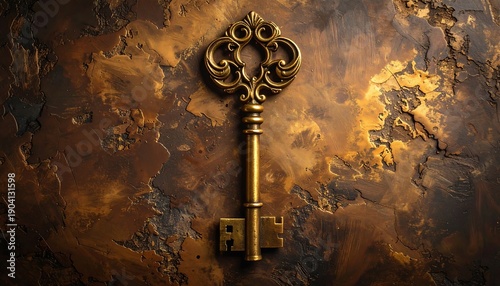 Wallpaper Mural Antique Ornate Golden Key Against Textured Background. Torontodigital.ca