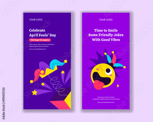 Vertical Banner Illustration Happy April Fools Day Flat Cartoon Hand Drawn Style