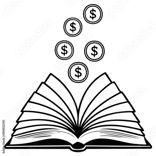 Open Book with Falling Coins Illustrating Knowledge, Financial Success, and Investment